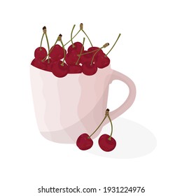 Cherries in a cup. Flat vector illustration.