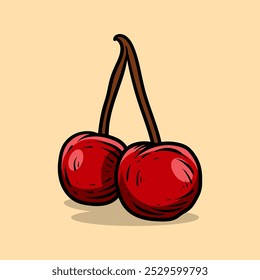 Cherries doodle icon. line art style sketch classic vintage design illustration