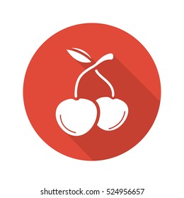 Cherries flat design long shadow icon. Vector silhouette symbol