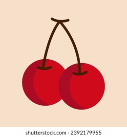 Cherries Flat Design Vector Art Illustration on Isolated Object. Autumn Vector Illustration. Autumn Vector Theme Illustration. Autumn Theme Vector Illustration.