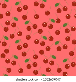 Cherries in a flat style on a pink background. Seamless vector pattern with cherries