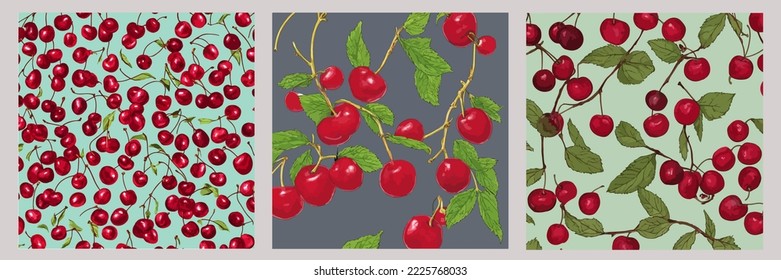 Cherries, Cherries Flying in the air. Sour Cherry Illustration Vector Cartoon Drawing
