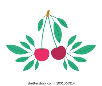 cherries fresh fruit with leafs frame