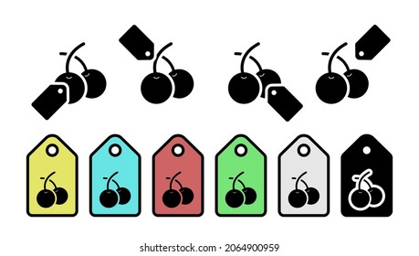 Cerezas, fruta, icono del vector de postre en la ilustración de conjunto de etiquetas para ui y ux, sitio web o aplicación móvil