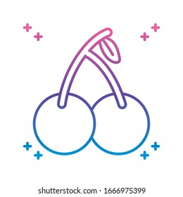 cherries fruit icon over white background, gradient line style, vector illustration