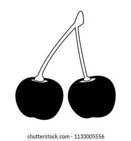 Cherries fruit isolated black and white