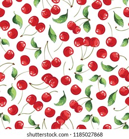 Cherries fruit seamless pattern, vector