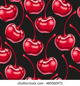 Cherries fruit seamless vector pattern