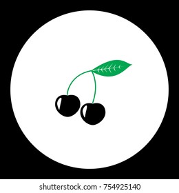 cherries fruit simple black and green icon eps10
