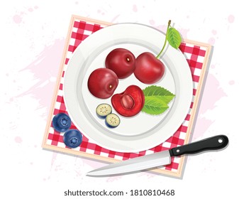 Kirschen, Vektorgrafik aus dem oberen Winkel