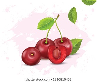 ilustración vectorial de cerezas con hojas verdes 