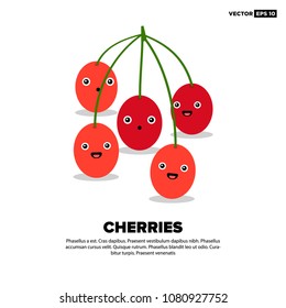 Cherries Fruit Vector Illustration with Smiley Face