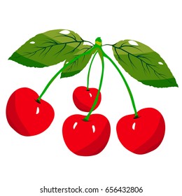 Cherries with a green leaf isolated. Vector illustration