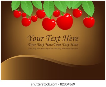 Cherries with green leaves against a abstract brown background