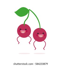 Cherries (guinda) with cute face. Illustration funny and healthy food cartoon. Isolated
