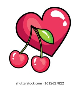 cherries with heart pop art style icon vector illustration design