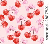 Cherries Heart shape Seamless Pattern watercolor stye for textile wallpaper backdrop and so on. You can change the background color from the EPS file.