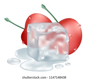 Cherries and ice cube illusttration