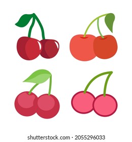 Colección vectorial del icono de cerezas en fondo blanco