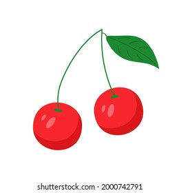 Cherries icon flat. Vector summer elements for cards, banners, posters, mug, scrapbooking, pillow case, phone cases and clothes design.