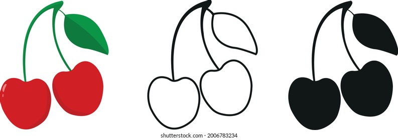 Cherries icon isolated on black and white background. Vector
