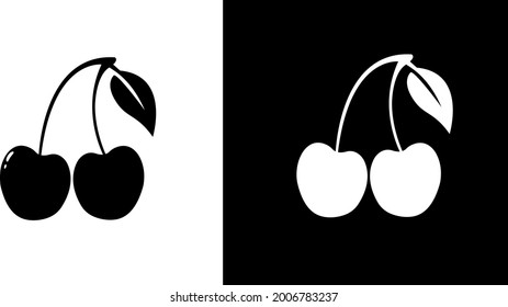 Cherries icon isolated on black and white background. Vector