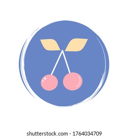 Icono de cerezas ilustración vectorial en círculo con textura de brocha para la historia de medios sociales resalte