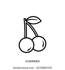 Kirschen Symbol Einfache Umrisse von zwei Beeren mit Stiel und Blatt