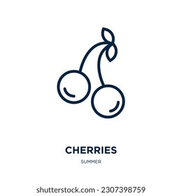 cherries icon from summer collection. Thin linear cherries, cherry, fruit outline icon isolated on white background. Line vector cherries sign, symbol for web and mobile