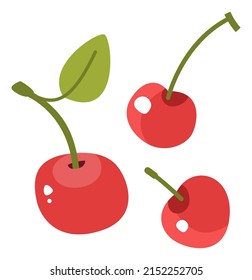 Cherries icon. Sweet red berry in cartoon style