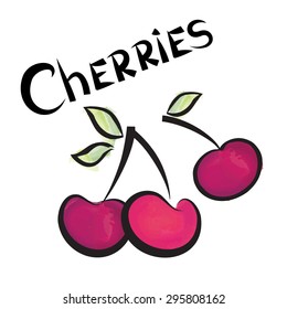 Cherries isolated. Cherry fruit set. Hand drawn watercolor berry set. Vector illustration collection.