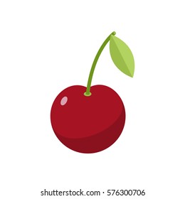 Cherries isolated. Cherry on white background. Red berry with green leaf