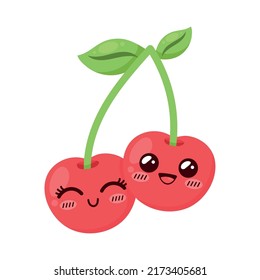 Cherries Kawaii Fruits Comic Characters Stock Vector (Royalty Free ...