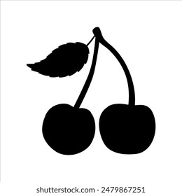 Cherries with leaf vector silhouette isolated on white background. Cherries icon illustration design.