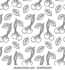 Cherries and leaves on a white background. Seamless pattern. Can be used for pattern fills, web page background, surface textures