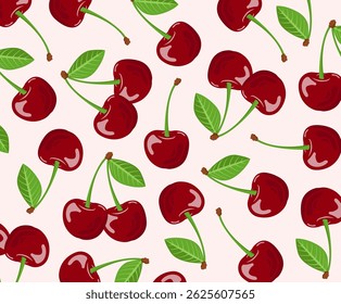 Cherries with leaves vector background.