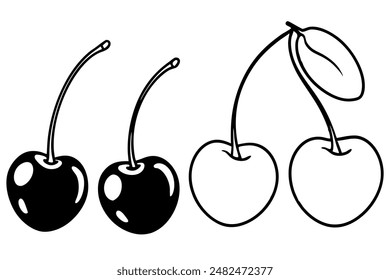 Cherries line art capturing vibrant fruit illustration elegance