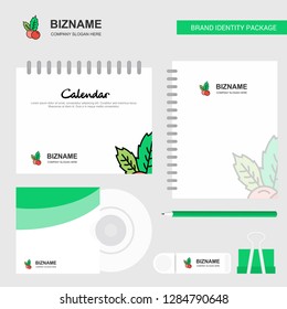 Cherries Logo, Calendar Template, CD Cover, Diary and USB Brand Stationary Package Design Vector Template