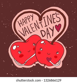 Cherries in love cute valentines day vector illustration.