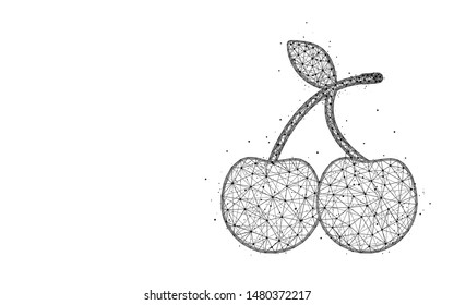Cherries low poly design, fruit symbol abstract geometric image, berries wireframe mesh polygonal vector illustration made from points and lines on white background