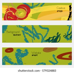 Cherries marker crayon texture green banner set.Hand drawn textures creative abstract design. Website header social media advertisement sale brochure templates. Isolated on layer