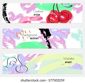 Cherries marker crayon texture purple banner set.Hand drawn textures creative abstract design. Website header social media advertisement sale brochure templates. Isolated on layer