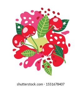 Cherries on abstract background. Vector illustration