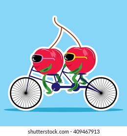 Cherries on bicycle vector illustration
