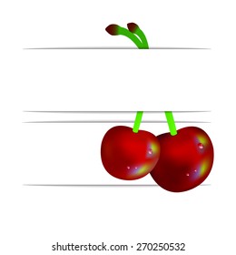 Cherries on the curved white background , 3D paper, web design, vector, eps10