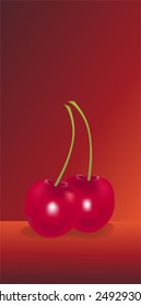 Cherries on dark lit background, vector.