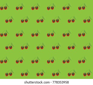 Cherries on a green background, pattern