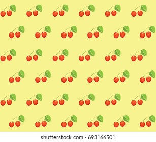 Cherries on a light yellow background, pattern