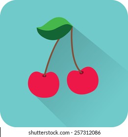 cherries on a orange background. Vector icon.