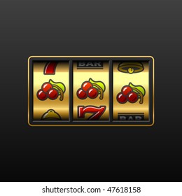 Cherries on slot machine. Vector.